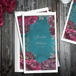 Aqua Teal Merlot Jewel Tone Wedding Napkin