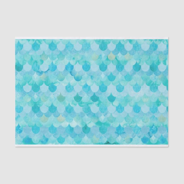 Aqua Teal Mermaid Scales Fish Scales Pattern Tissue Paper (Front)