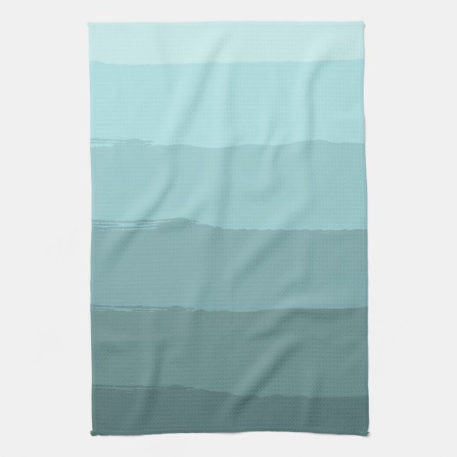 Aqua Teal Mint Blue Abstract Stripes Tea Towel (Vertical)