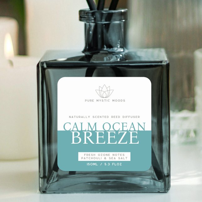Aqua teal ocean breeze reed diffuser label (Creator Uploaded)