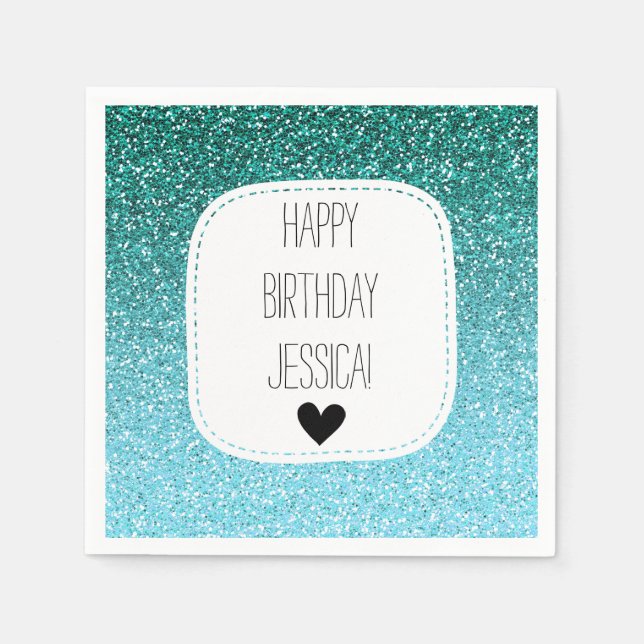Aqua Teal Ombre Faux Glitter Napkin (Front)