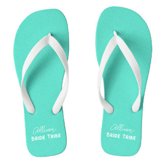 Aqua Teal Personalised Bride Tribe Bachelorette Jandals