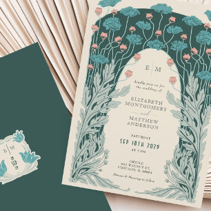 Aqua Teal Pink Art Nouveau-Deco Fusion Vintage Invitation