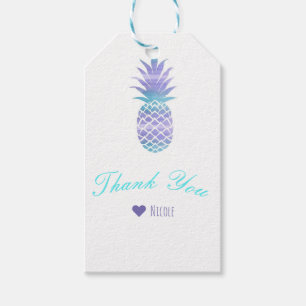 Aqua Teal & Purple Pineapple Tropical Chic Party Gift Tags