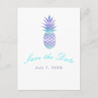 Aqua Teal Purple Pineapple Tropical Save the Date