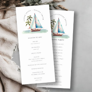 Aqua Teal Sailboat Palm Seascape Wedding Program Invitation