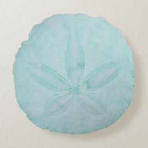 Aqua Teal Sand Dollar Nautical Coastal Sea Round Cushion