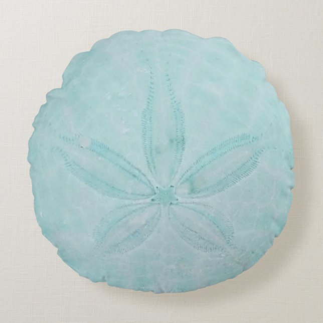 Aqua Teal Sand Dollar Nautical Coastal Sea Round Cushion (Front)