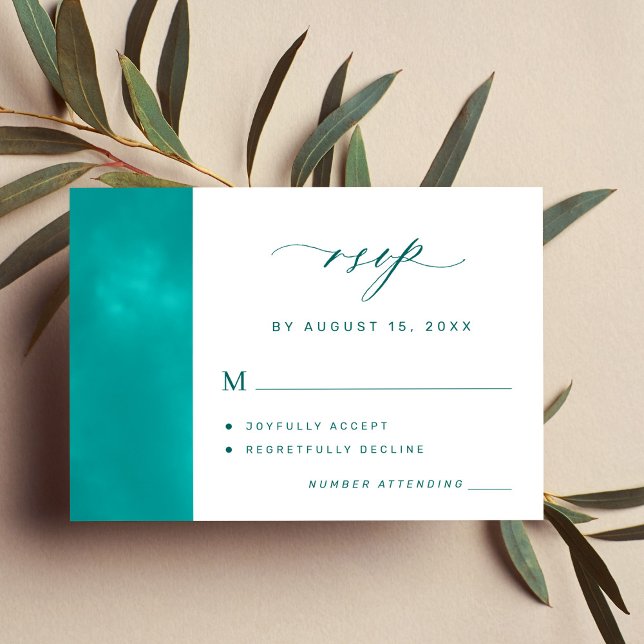 Aqua teal simple elegant minimalist summer wedding RSVP card (Creator Uploaded)