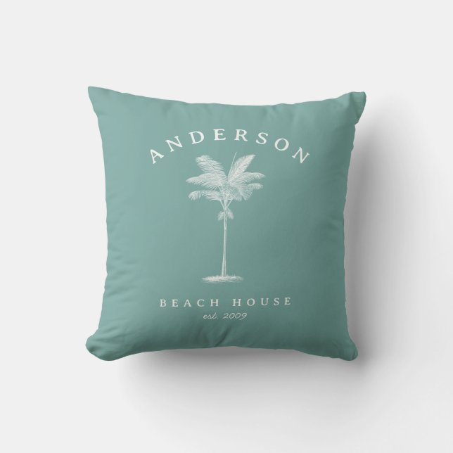 Aqua Teal Simple Palm Tree Beach House Cushion (Front)