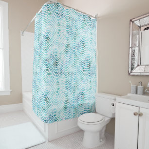 Aqua Teal Snake Print Shower Curtain