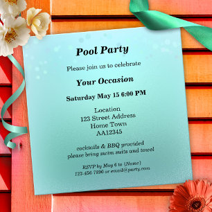 Aqua Teal Sparkling Pool Party Invitation
