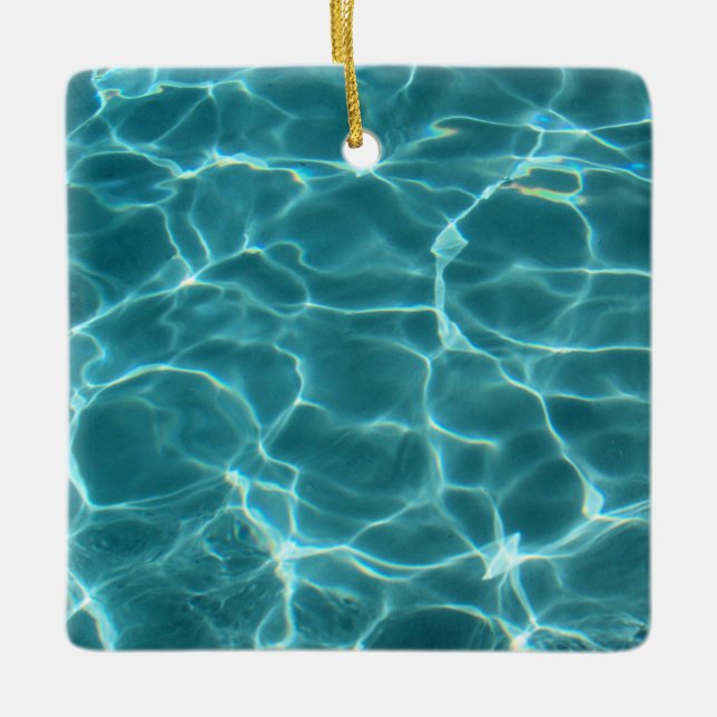 Aqua Teal Swimming Pool Photo Ceramic Tree Decoration (Front)