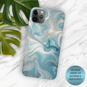 Aqua Teal Turquoise Blue Gold Marble Art Pattern iPhone 16 Pro Max Case