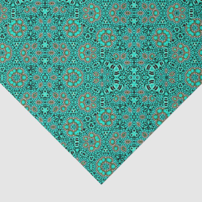 Aqua Teal Turquoise Faux Gold Shell Decoupage Tissue Paper (Detail)