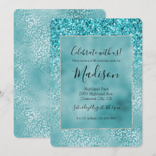 Aqua Teal Turquoise Glam Leopard Print Invitation