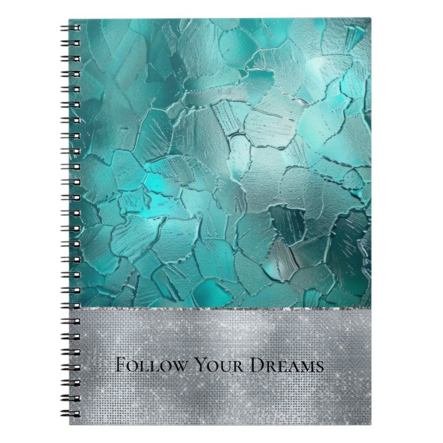Aqua Teal Turquoise Silver Glam Notebook (Front)