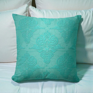Aqua Teal Vintage Grunge Damask Pattern Cushion
