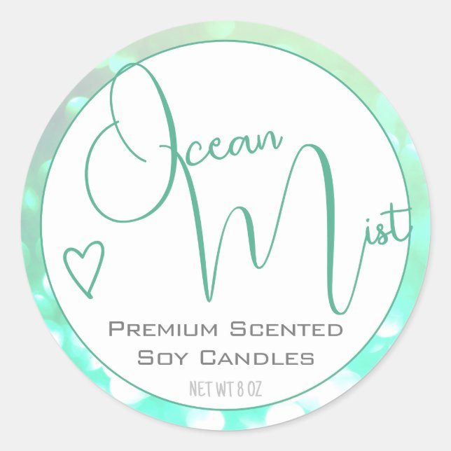 Aqua Teal White Modern Calligraphy Script Heart Classic Round Sticker (Front)