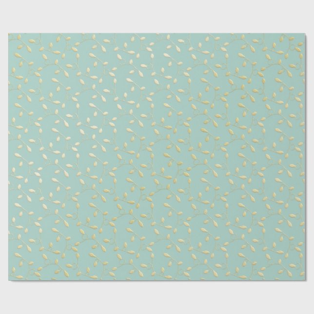 Aqua & Teal Xmas Wrapping Paper with Gold Accents (Flat)