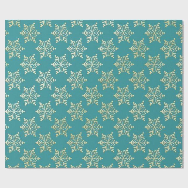 Aqua & Teal Xmas Wrapping Paper with Gold Accents (Flat)