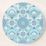 Aqua, Teals, Blues & White Art Deco Coastal Coaster<br><div class="desc">Bright Aqua,  Seafoam Teal,  Soft Turquoise,  Deep Teal Blue,  Slate Blue,  Powder Blue,  Sea-green,  Cool gray & White – 
Coastal Art Deco Pattern</div>