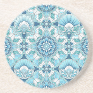 Aqua, Teals, Blues & White Art Deco Coastal Coaster