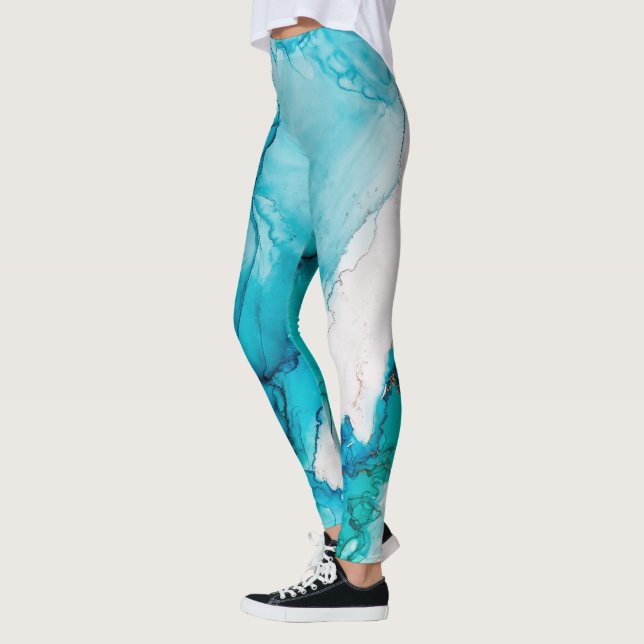 Aqua texture with gold threads leggings (Left)