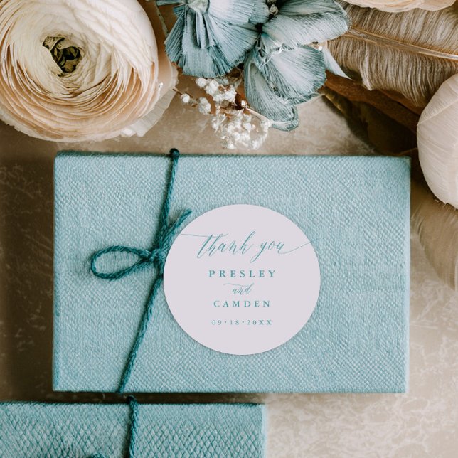 Aqua Thank You Wedding Calligraphy Favor Labels (Creator Uploaded)