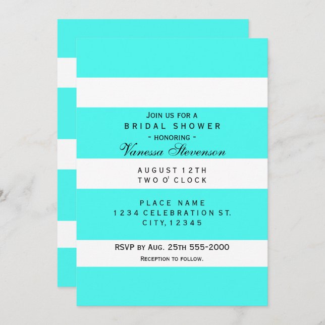 Aqua Thick Chunky Stripes Modern Invitations (Front/Back)
