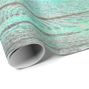 Aqua Tiffany Ocean Grungy Silver Grey Wood Rustic Wrapping Paper