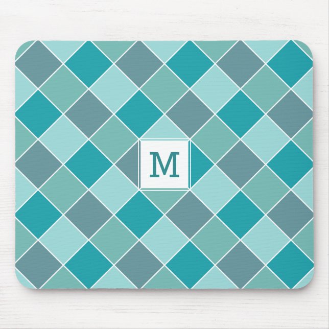 Aqua Tile Pattern custom monogram mousepad (Front)