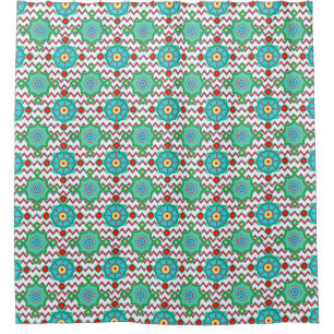 Aqua Tiles Patterned Shower Curtain