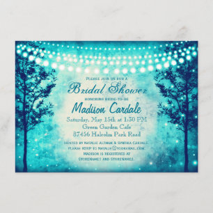 Aqua Tree String Lights Bridal Shower Invites