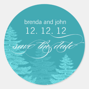 Aqua Trees Save the Date Winter Wedding Sticker