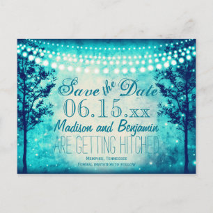 Aqua Trees String Lights Save the Date Postcards