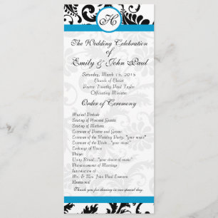 Aqua Trim Black Damask Wedding Program Programme
