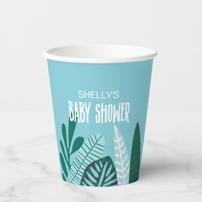 Aqua Tropical Baby Shower Paper Cup (Front)