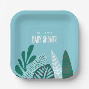Aqua Tropical Baby Shower Paper Plate