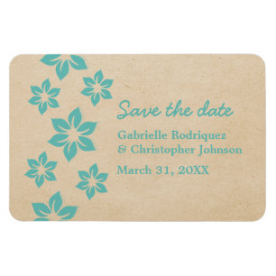 Aqua Tropical Floral Save the Date Magnet