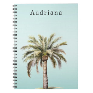 Aqua Tropical Palm Tree Personalized Name Notebook