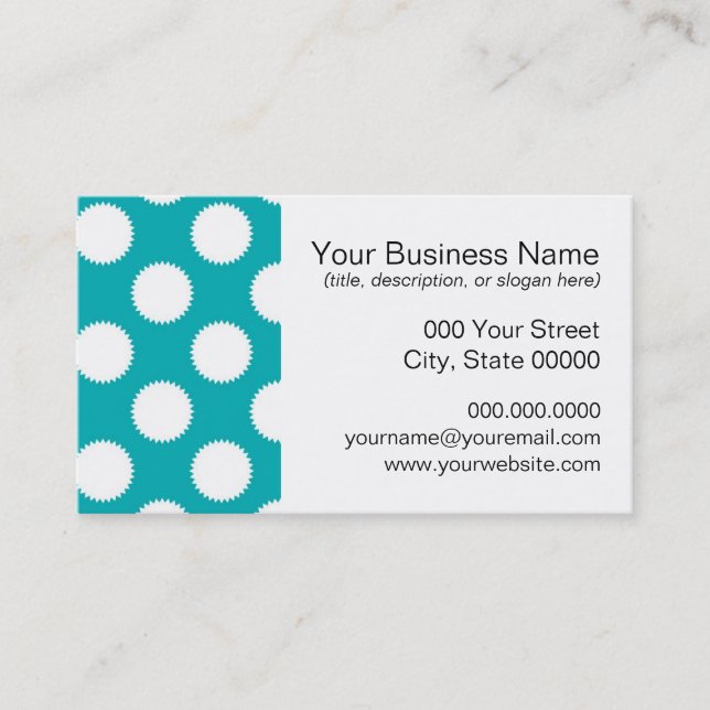 Aqua Turquoise and White Polka Dot Pattern Business Card (Front)