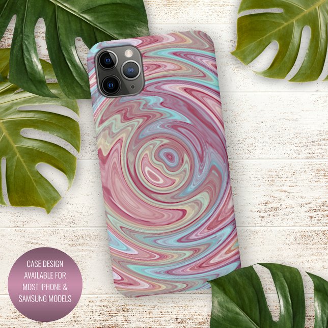 Aqua Turquoise Blue Blush Pink Swirl Art iPhone Case (Creator Uploaded)