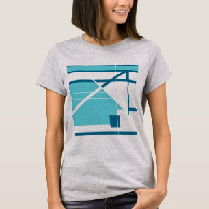Aqua Turquoise Blue Geometric Abstract MCM Look T-Shirt