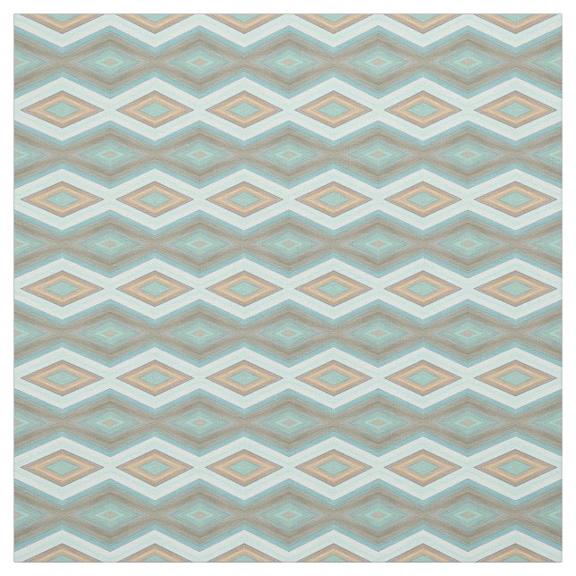 Aqua Turquoise Blue Green Brown Tribal Squares Fabric (Swatch)