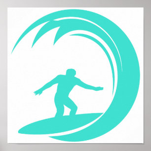 Aqua Turquoise; Blue Green Surfing Poster