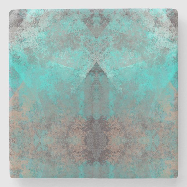 Aqua Turquoise Blue Grey Stone Coaster (Front)