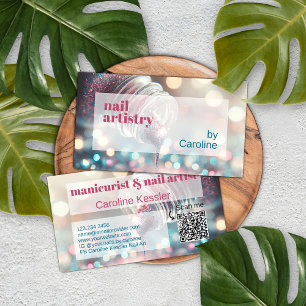 Aqua Turquoise Blue Hot Pink Glitter Nail Polish Business Card