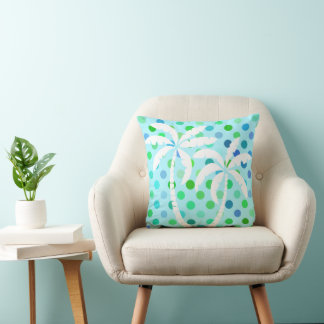 Aqua Turquoise Blue Lime Green Polkadots Pattern Cushion