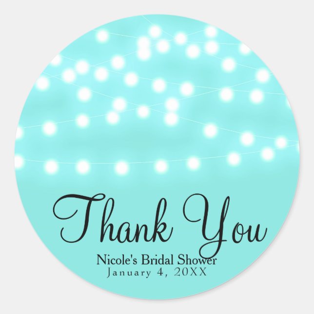 Aqua Turquoise Blue String Lights Elegant Chic Classic Round Sticker (Front)